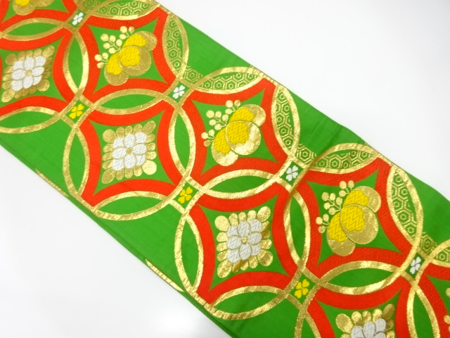 JAPANESE KIMONO / ANTIQUE OBI FOR KIDS / WOVEN FLORAL SHIPPO